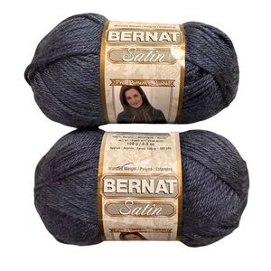 Bernat Satin 2 Skeins Yarn Denim Mist Heather Blue 4 Medium Worsted 326 Yards